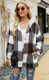 HOODED CASUAL LOOSE SHIRT PLAID COAT