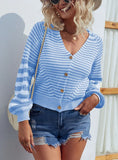 CONTRAST STRIPED SINGLE-BREASTED SWEATER COAT