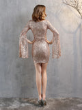 V-NECK SEQUINS SHORT SLEEVE PARTY DRESS