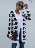 HOUNDSTOOTH PRINT LONG SLEEVE SWEATER COAT