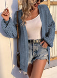 SOLID COLOR LANTERN SLEEVE SWEATER CARDIGAN