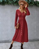 WAIST STRETCH LONG SLEEVE DRESS