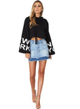 HOODIES FULL SLEEVE LETTER PRINT BELT LADY CROP TOPS