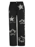 STAR PATCH STITCHING HIGH WAIST JEANS