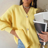 V NECK KNITTED SWEATER CARDIGAN WOMEN
