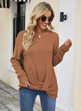 SOLID COLOR ROUND NECK LINKED SLIM SWEATER