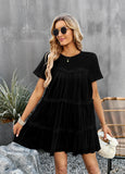 MESH STITCHING ROUND NECK SOLID COLOR DRESS