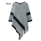 KNITWEAR STRIPED TASSEL CLOAK SHAWL COAT