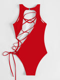 SEXY HOLLOW LACE UP ONE PIECE BIKINI