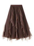 HIGH WAIST RUFFLE STITCHING GAUZE SKIRT