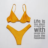 Yellow Ribbed Texture Bandeau Bikini Set