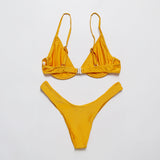 Yellow Ribbed Texture Bandeau Bikini Set