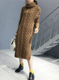 Knitted Dress Turtleneck Long Sleeve Women Warm Long Sweater Dress