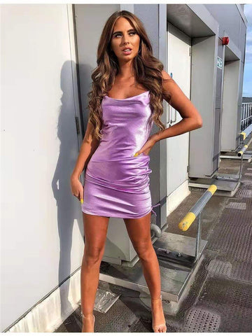 Party Summer Mini?Lace Up Cowl Backless Sexy Drawstring Ruched Dress