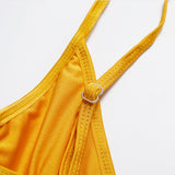 Yellow Ribbed Texture Bandeau Bikini Set