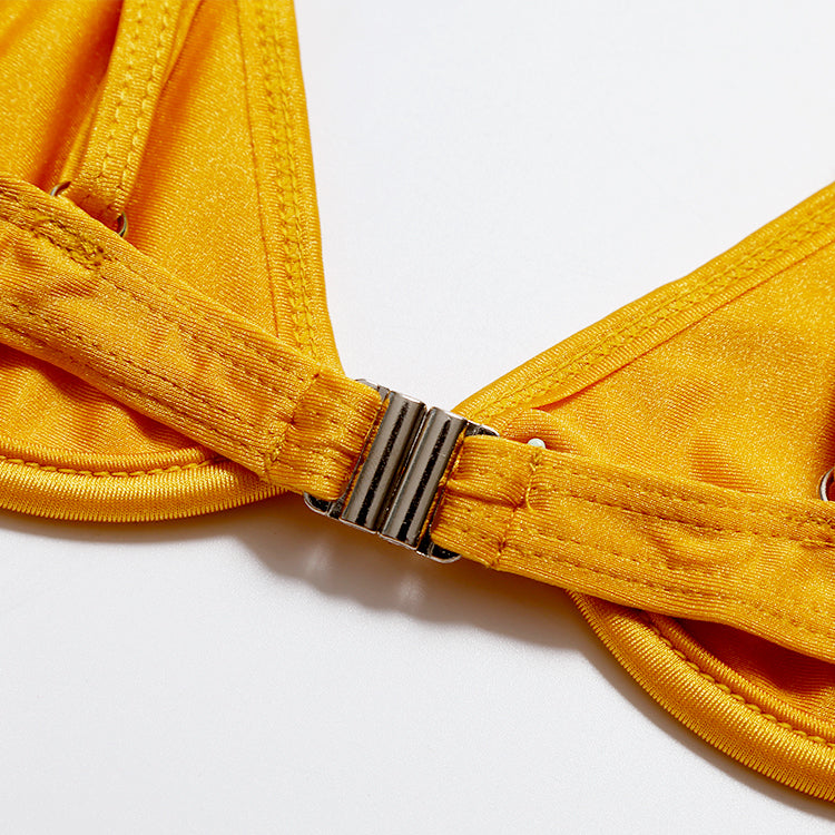 Yellow Ribbed Texture Bandeau Bikini Set – Ncocon