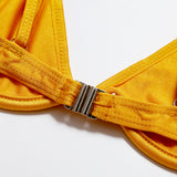 Yellow Ribbed Texture Bandeau Bikini Set