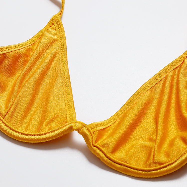 Yellow Ribbed Texture Bandeau Bikini Set – Ncocon