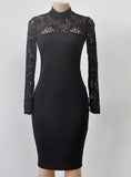 White Lace Dress New 2018 Winter Turtleneck Long Sleeve