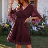 Simple White Hollow Flared Sleeves Mini Dress