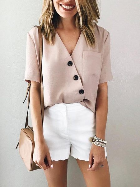 V-neck Buttons Blouses Top