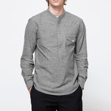 Stripe Solid Color Long Sleeve Casual Stand Collar T-Shirt for Men
