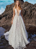 White V-back Bohemia Wedding Dress