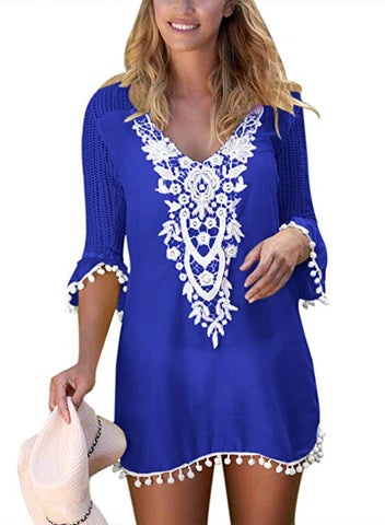 Swimsuit Bikini Pom Pom Trim Swimwear Beach Cover Up