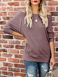 Womens Off Shoulder Sweaters Pullover Casual Oversized Waffle Knit Tunic Tops