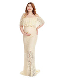 Off Shoulder Short Sleeve Ruffles Lace Maternity Gown Maxi Photography Dress