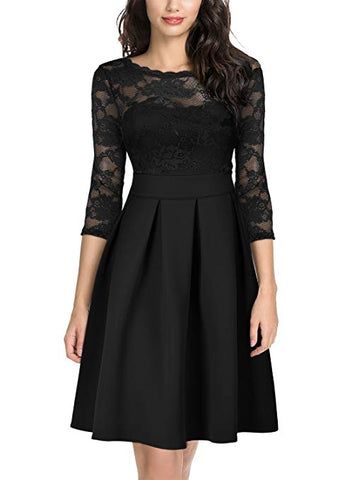 Women's Vintage Floral Lace 2/3 Sleeve Bridesmaid Party Dress