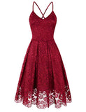 Women's Lace Floral V Neck Spaghetti Straps Backless Cocktail A-Line Dress for Party