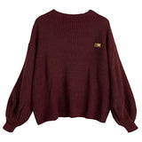 Women's Casual Loose Knitted Sweater Lantern Sleeve Crewneck Fashion Pullover Sweater Tops