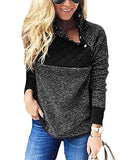 Women's Warm Long Sleeves Oblique Button Neck Splice Geometric Pattern Fleece Pullover
