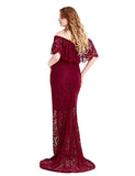 Off Shoulder Short Sleeve Ruffles Lace Maternity Gown Maxi Photography Dress