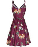 Women's V Neck Floral Spaghetti Strap Summer Casual Swing Dress with Pocket