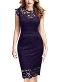 Women's Retro Floral Lace Slim Evening Cocktail Mini Dress