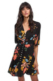 Women's Boho Button Up Split Floral Print Flowy Party Dress