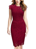 Women's Retro Floral Lace Slim Evening Cocktail Mini Dress