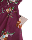 Women's V Neck Floral Spaghetti Strap Summer Casual Swing Dress with Pocket