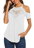Women's Casual Short Sleeve Flowy Lace Cold Shoulder Summer Tops Blouses Basic Tee Shirt
