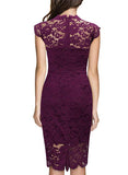 Women's Retro Floral Lace Slim Evening Cocktail Mini Dress