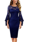 Womens Ruffle Bell Sleeves Business Cocktail Party Sheath Dress