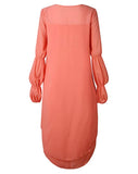 Women's Lantern Long Sleeve Round Neck High Low Asymmetrical Irregular Hem Casual Tops Blouse Shirt Dress