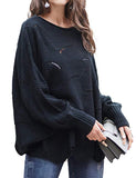 Women's Pullover Batwing Sleeve Loose Hollow Knit Sweaters