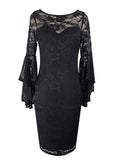 Womens Ruffle Bell Sleeves Business Cocktail Party Sheath Dress