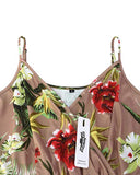 Women's V Neck Floral Spaghetti Strap Summer Casual Swing Dress with Pocket