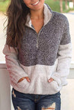 Women Warm Pullover Contrast Color Plush Pocket Classic Sweaters