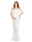 Off Shoulder Short Sleeve Ruffles Lace Maternity Gown Maxi Photography Dress