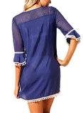 Swimsuit Bikini Pom Pom Trim Swimwear Beach Cover Up